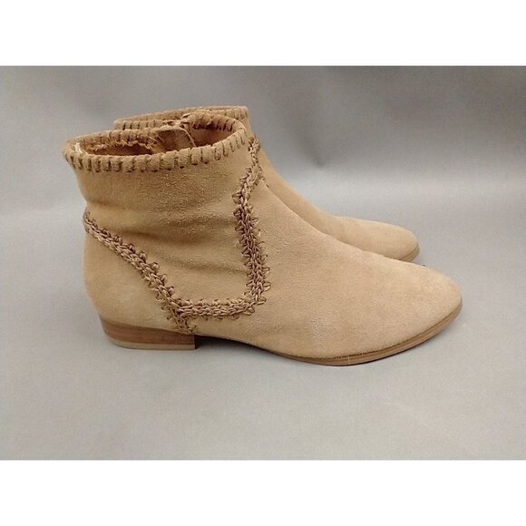 Jack Rogers Boots Womens 7 Tan Suede Embroidered Ankle Side Zip Low Heel - Picture 9 of 13